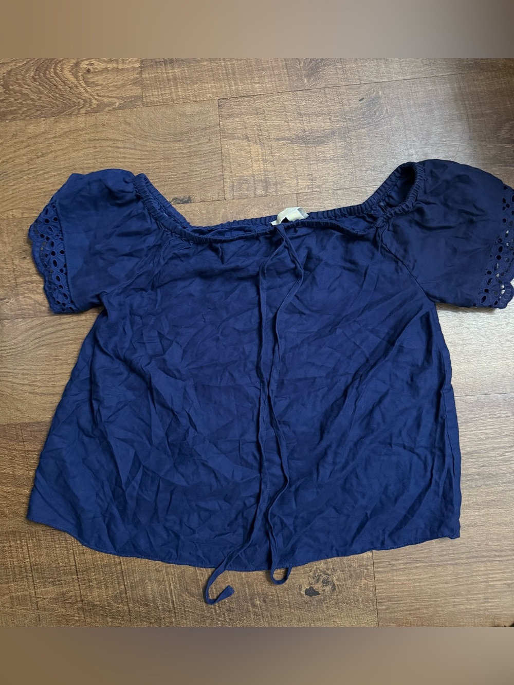 Michael Kors Navy Blue Off-Shoulder Eyelet Sleeve Top